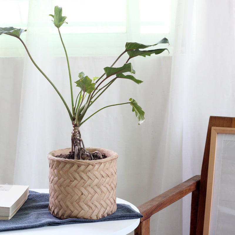 Bamboo flower pot Retro woven storage bamboo basket