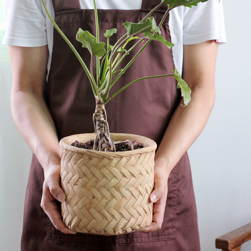 Bamboo flower pot Retro woven storage bamboo basket