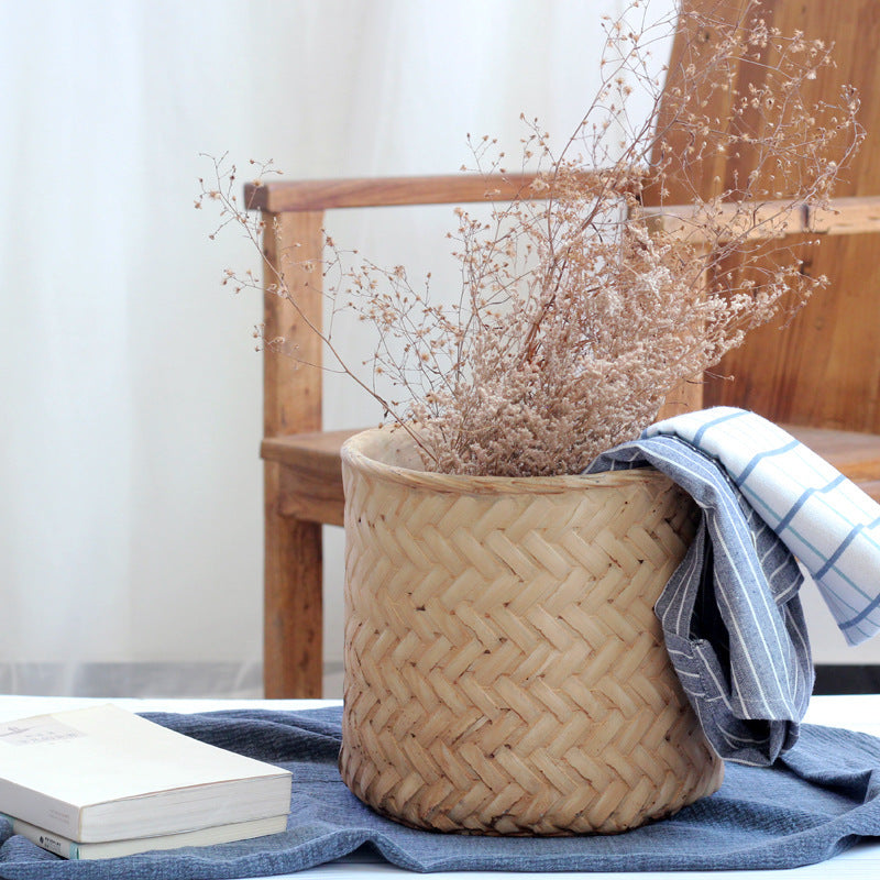 Bamboo flower pot Retro woven storage bamboo basket